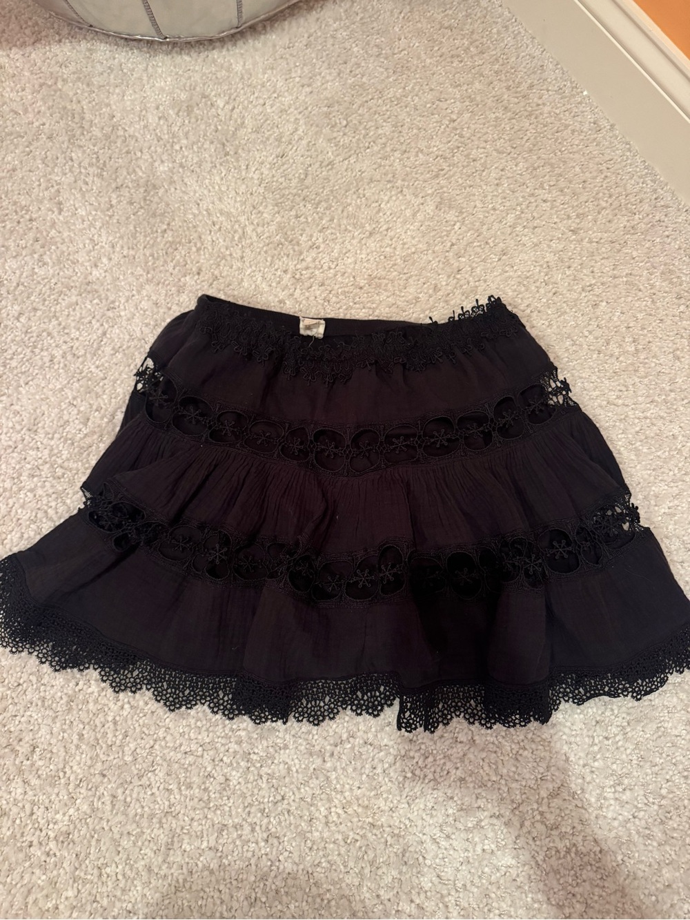 Surf Gypsy Black Tiered Lace-Trim Mini Skirt